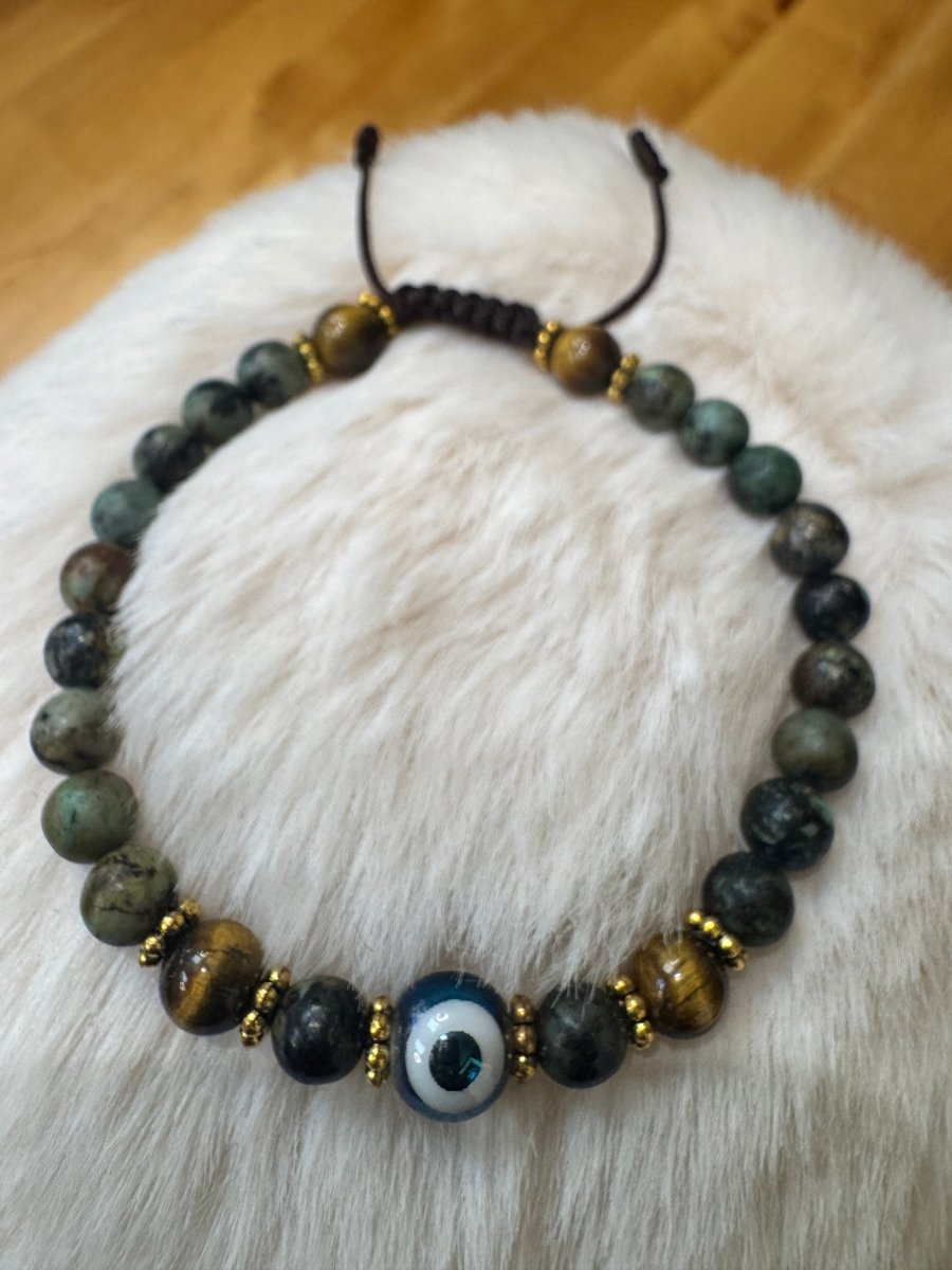 African Turquoise Bracelet - Evil Eye - Tiger Eye - Nairu® - A Candle Boutique - Bracelet -
