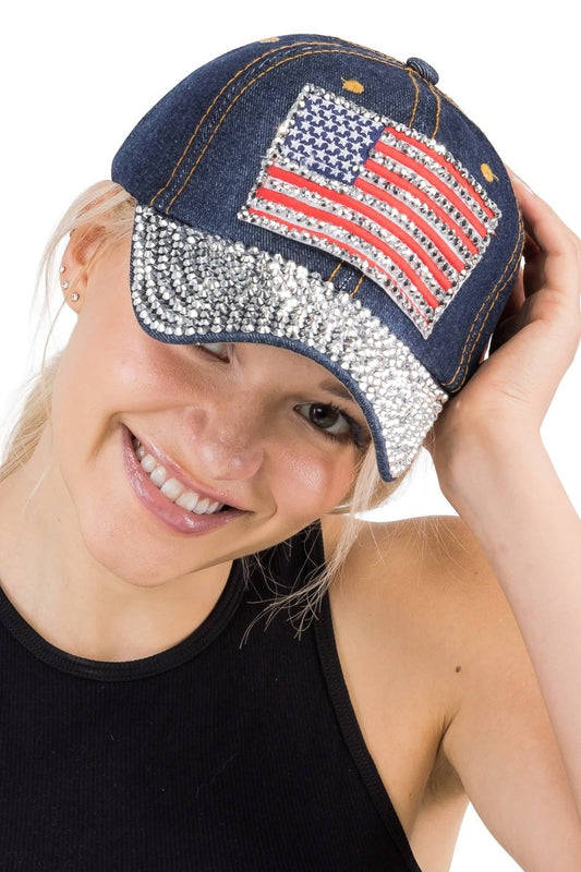 American Flag Bling Patch Denim Baseball Cap - Nairu® - A Candle Boutique -