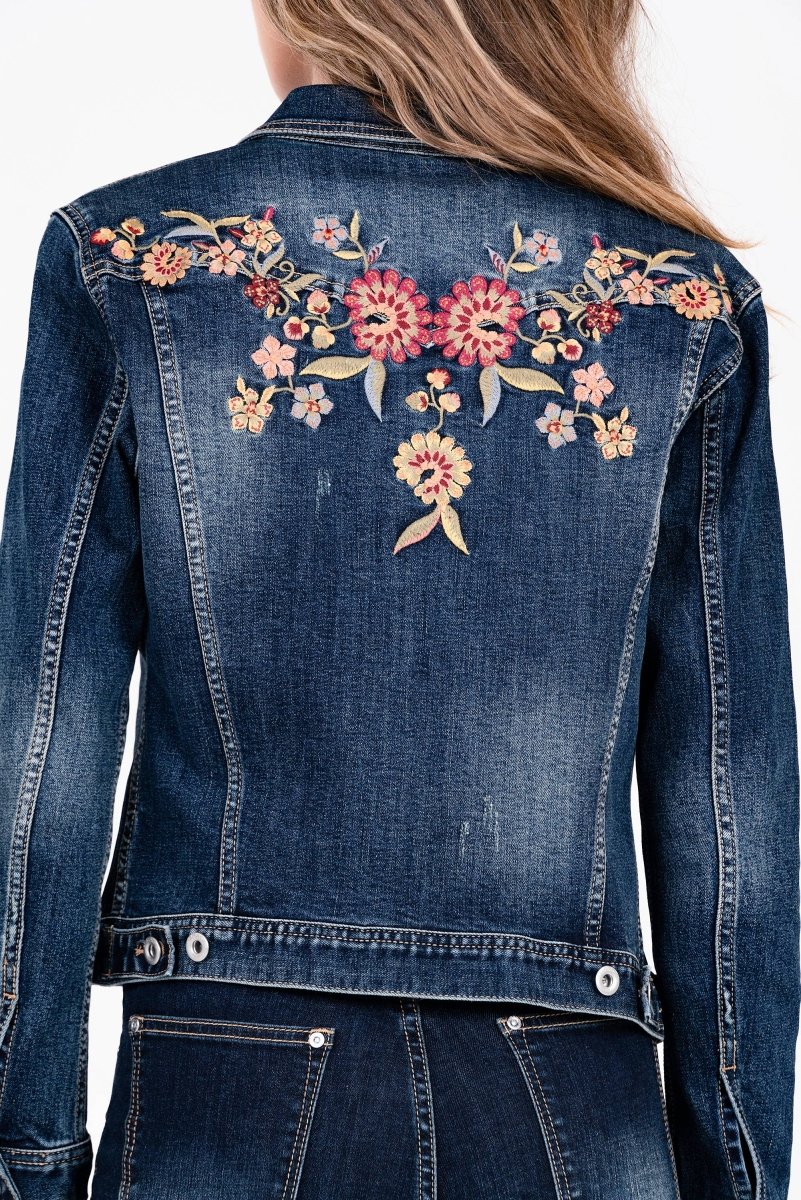 Floral Embroidery Detail Denim Jacket | TE - 51933 - Nairu® - A Candle Boutique -