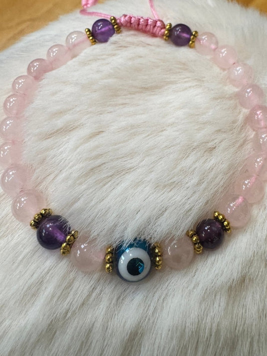 Rose Quartz Bracelet - Evil Eye - Amethyst - Nairu® - A Candle Boutique - Bracelet -
