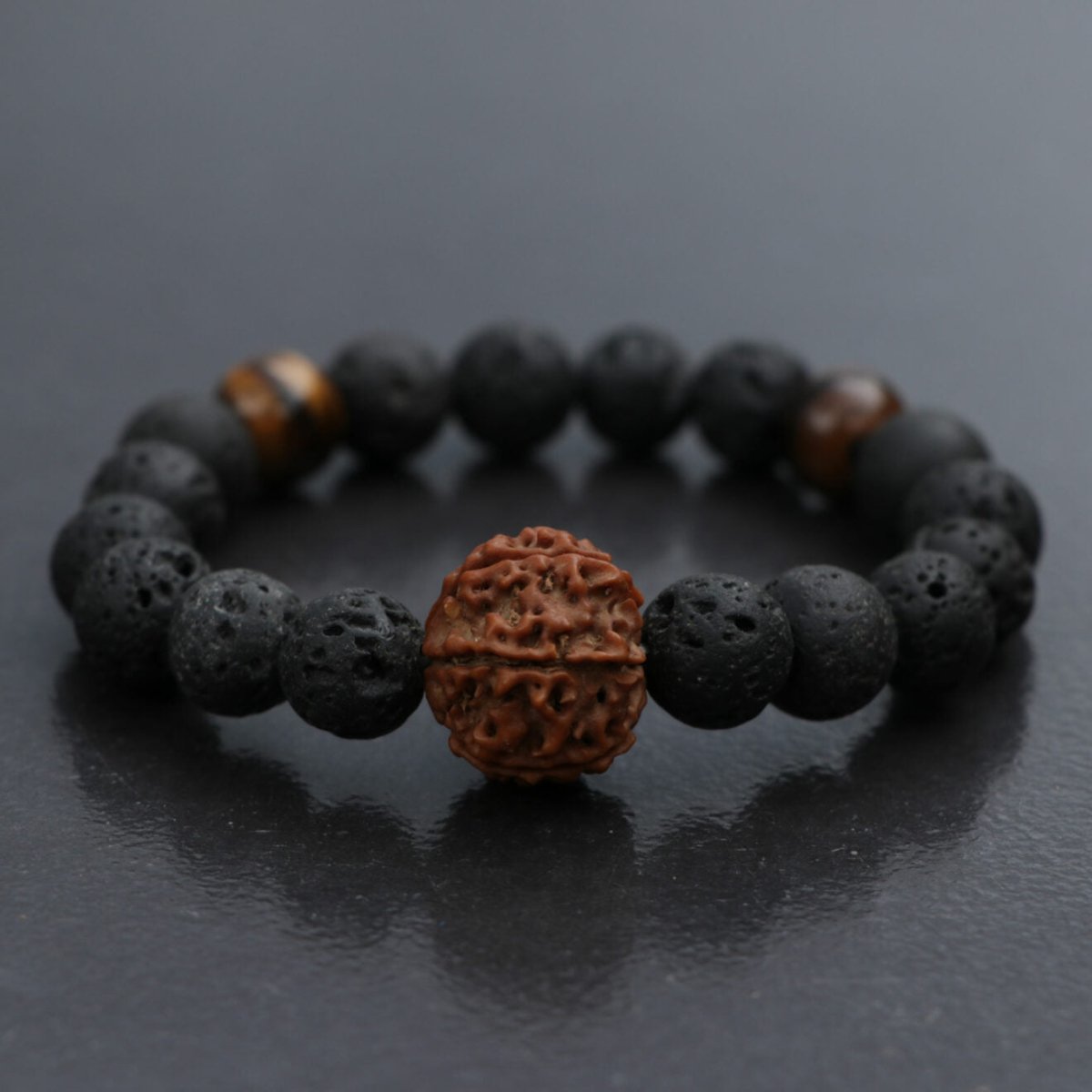 Volcanic Spirit: Lava Stone and Rudraksha Wrist Mala - Nairu™ - A Candle Boutique - Bracelet -
