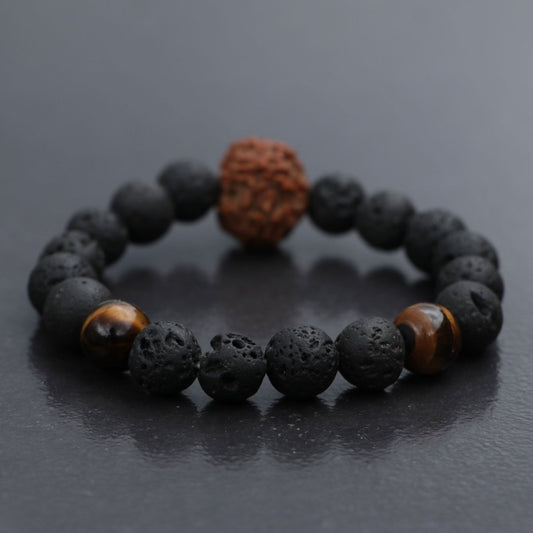 Volcanic Spirit: Lava Stone and Rudraksha Wrist Mala - Nairu™ - A Candle Boutique - Bracelet -