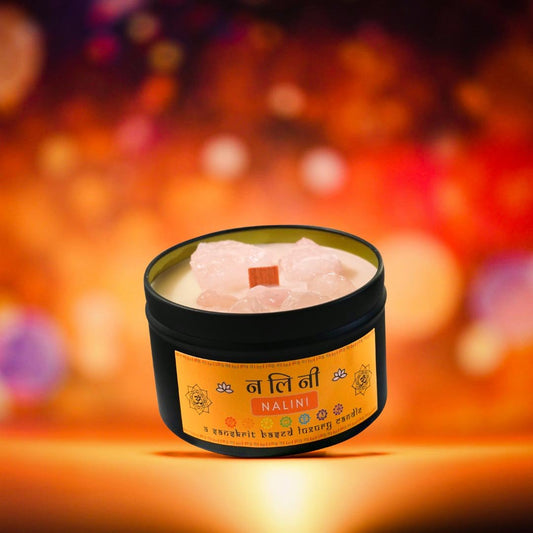 NALINI™ - Blooming Lotus Elegance: Soy Wax Candle with Pink Quartz & Wood Wick - Nairu™ - A Candle Boutique - Scented Candle -