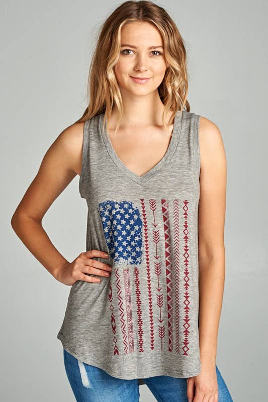 4th Of July American Flag Print Flowy Tank tops - Nairu® - A Candle Boutique - 