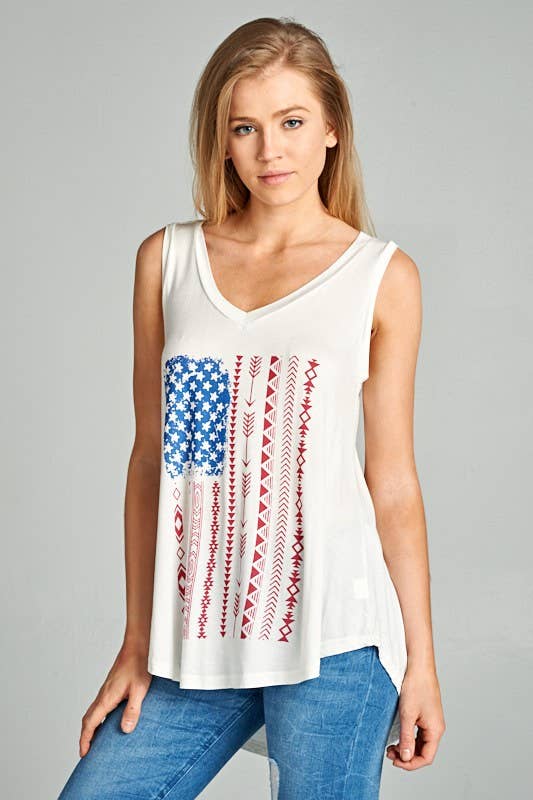 4th Of July American Flag Print Flowy Tank tops - Nairu® - A Candle Boutique - 