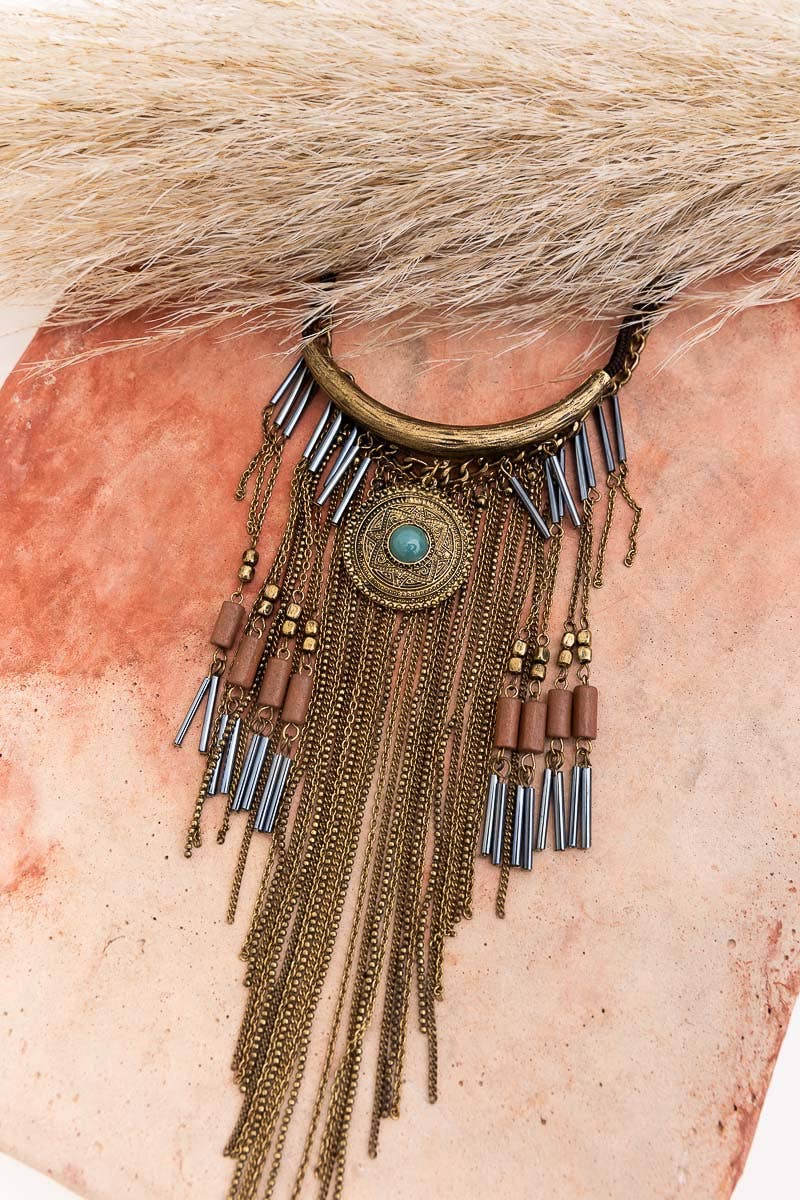 Antique Gold Turquoise Fringe Necklace - Nairu® - A Candle Boutique - 