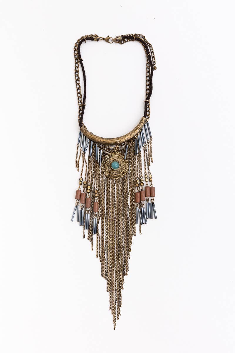 Antique Gold Turquoise Fringe Necklace - Nairu® - A Candle Boutique - 