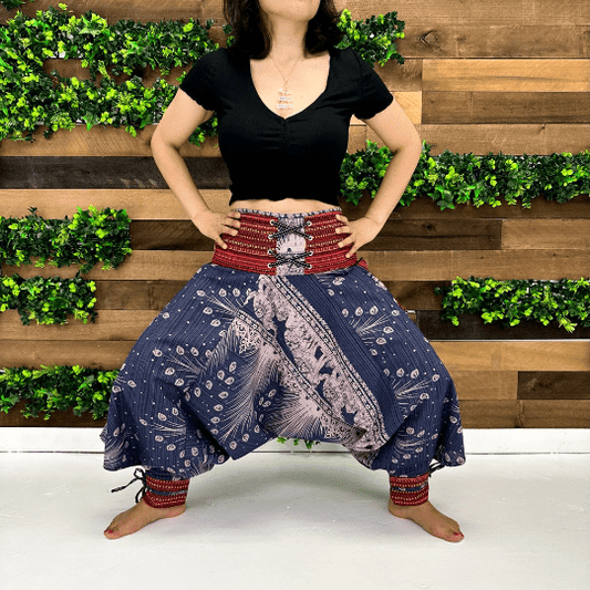 Elephant Print Cotton Harem Yoga Pants with Ankle Strap - Nairu® - A Candle Boutique - 