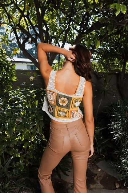 🌼 Embroidered Floral Mosaic Pink Crochet Top 🌼 - Nairu® - A Candle Boutique - 