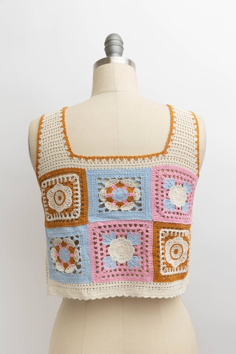 🌼 Embroidered Floral Mosaic Pink Crochet Top 🌼 - Nairu® - A Candle Boutique - 