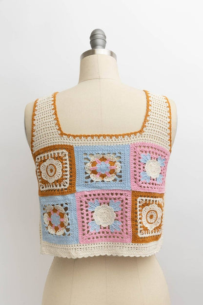🌼 Embroidered Floral Mosaic Pink Crochet Top 🌼 - Nairu® - A Candle Boutique - 