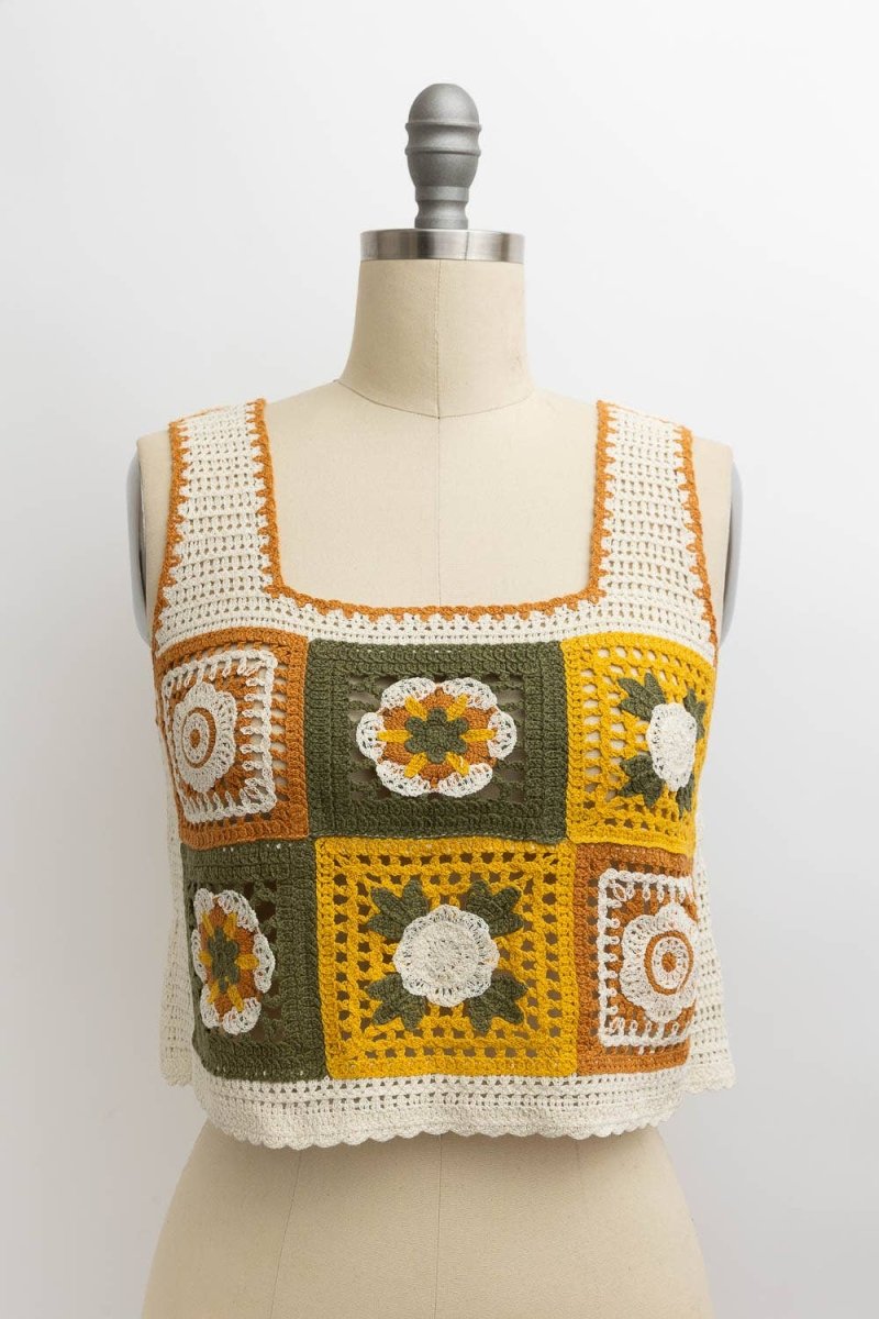 🌼 Embroidered Floral Mosaic Pink Crochet Top 🌼 - Nairu® - A Candle Boutique - 