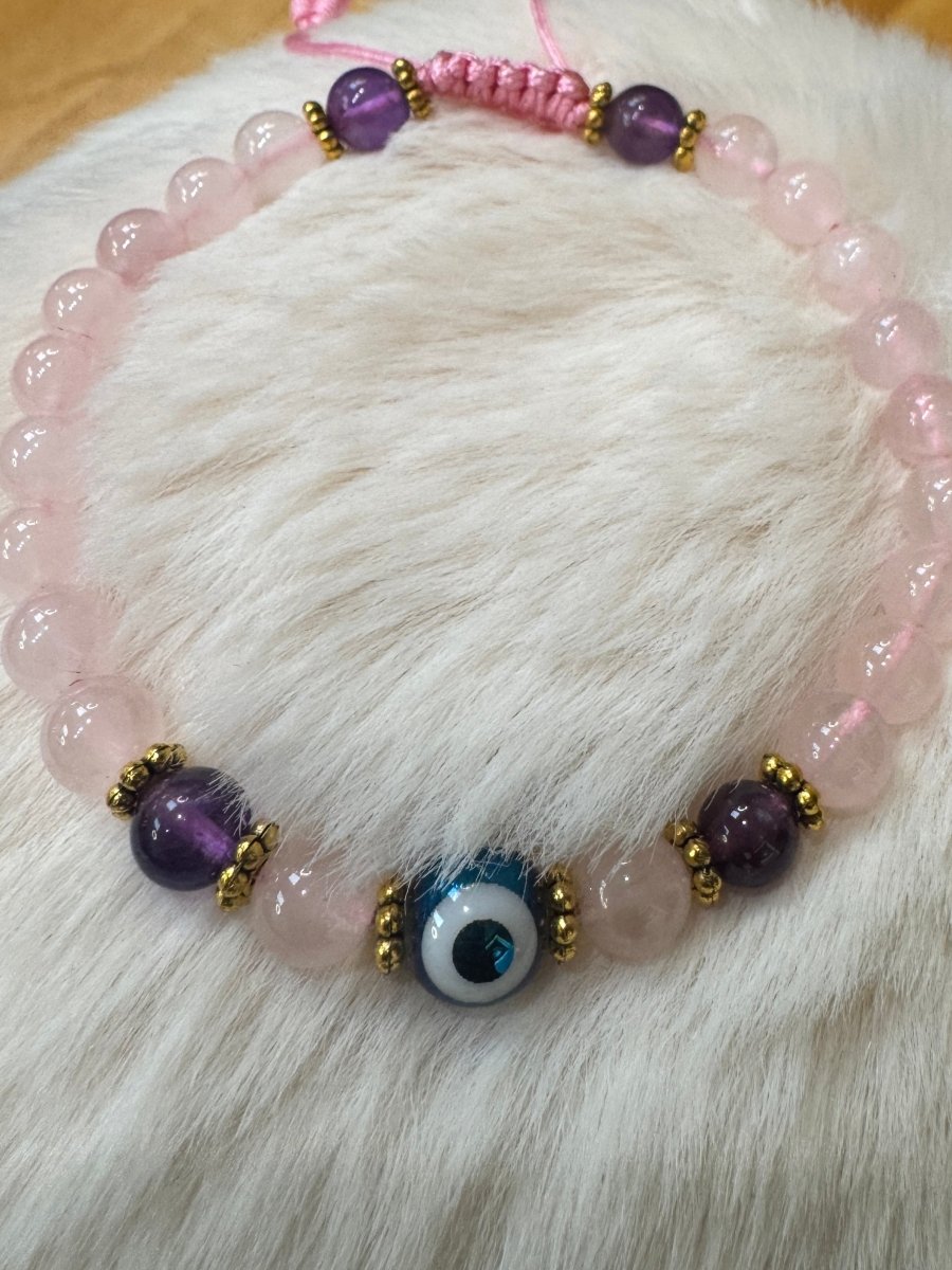 Rose Quartz Bracelet - Evil Eye - Amethyst - Nairu® - A Candle Boutique - Bracelet - 