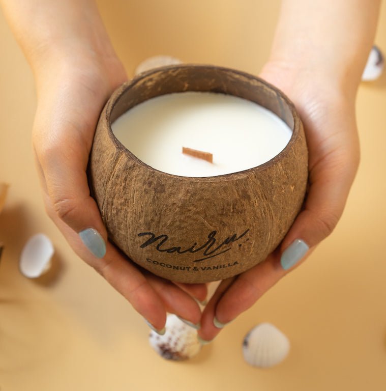 Coconut & Vanilla: Natural Coconut Shell Candle with Soy-Beeswax Blend and Wooden Wick - Nairu™ - A Candle Boutique - Candles -