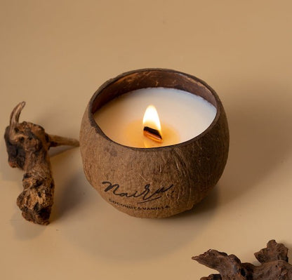Coconut & Vanilla: Natural Coconut Shell Candle with Soy-Beeswax Blend and Wooden Wick - Nairu™ - A Candle Boutique - Candles -